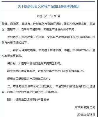 财政部上调机电、文化产品出口退税率，助力外贸企业降本增效